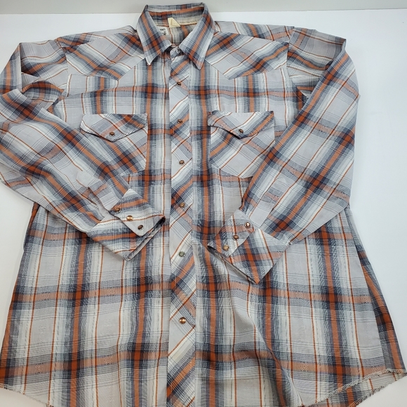VTG 80s Champion Westerns Brown Plaid Western Pearl Snap Front Shirt Cowboy 16.5 - Picture 4 of 15